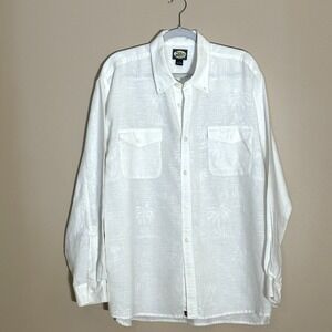 Tommy Bahama Linen Button Down Shirt Mens XL White Palm Trees Resort Beach